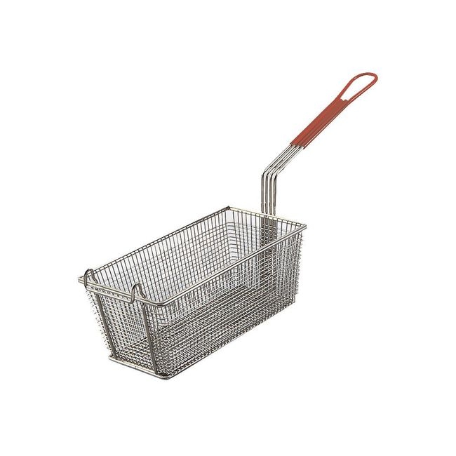Rectangular Wire Fry Basket with Red Plastic Handle