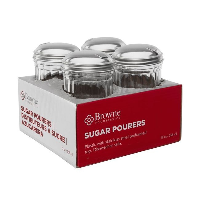 Plastic 12 oz Sugar Pourer with Stainless Steel Top