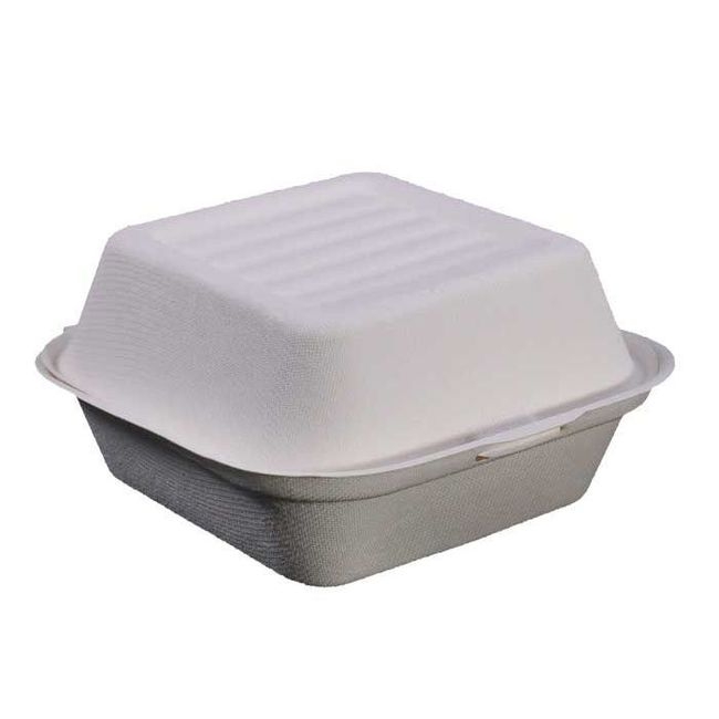 White Compostable Molded Fiber Hinged Container