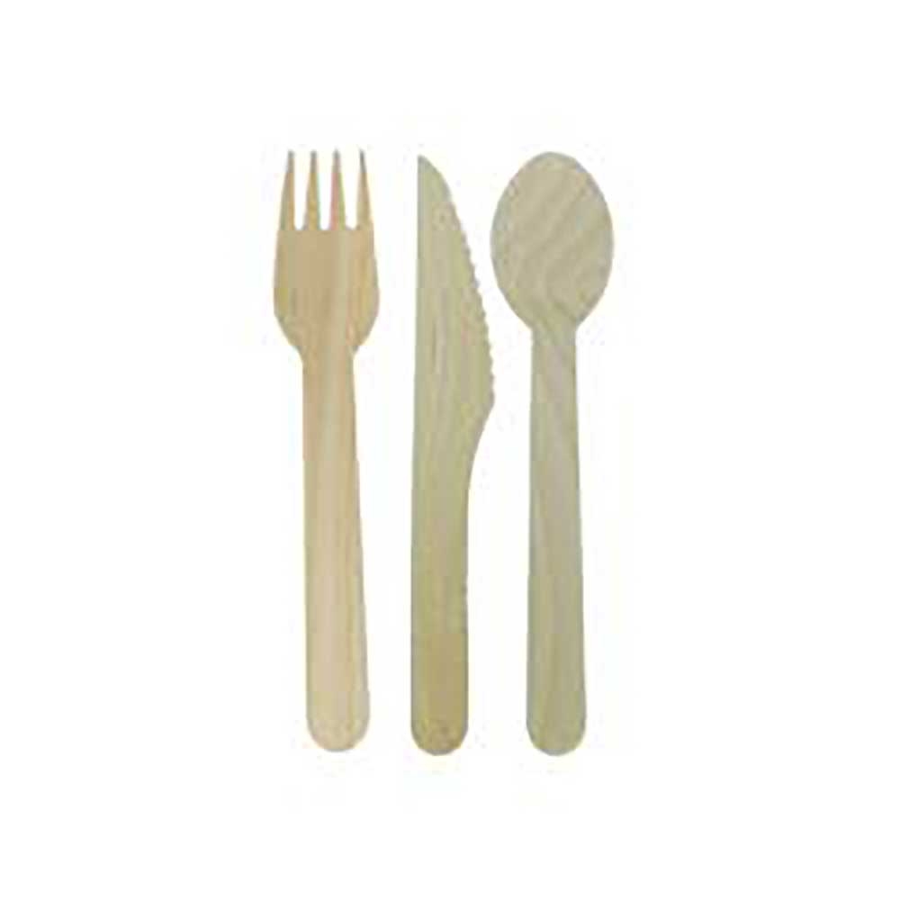 Brown Wrapped Wooden Fork Knife and Teaspoon Cutlery Kit