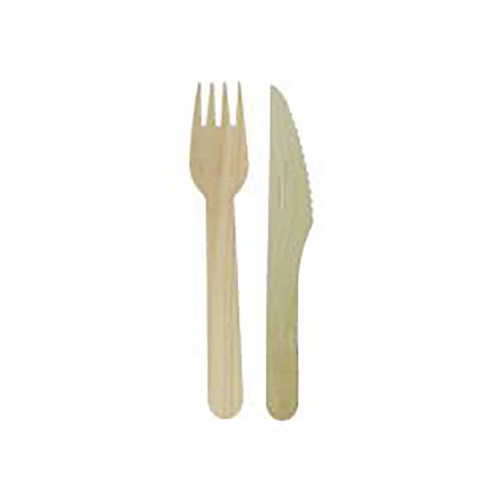 Brown Wrapped Wooden Fork and Knife Cutlery Kit